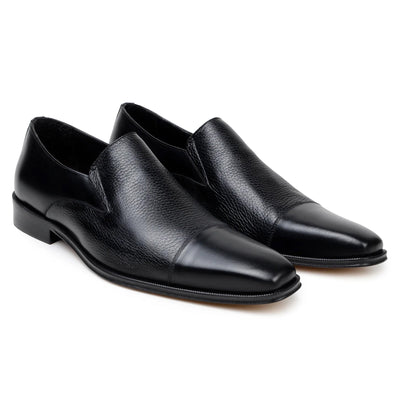 Men's Belvedere Andreo Italian Deerskin & Nappa Leather Cap Toe Slip On Loafer in Black