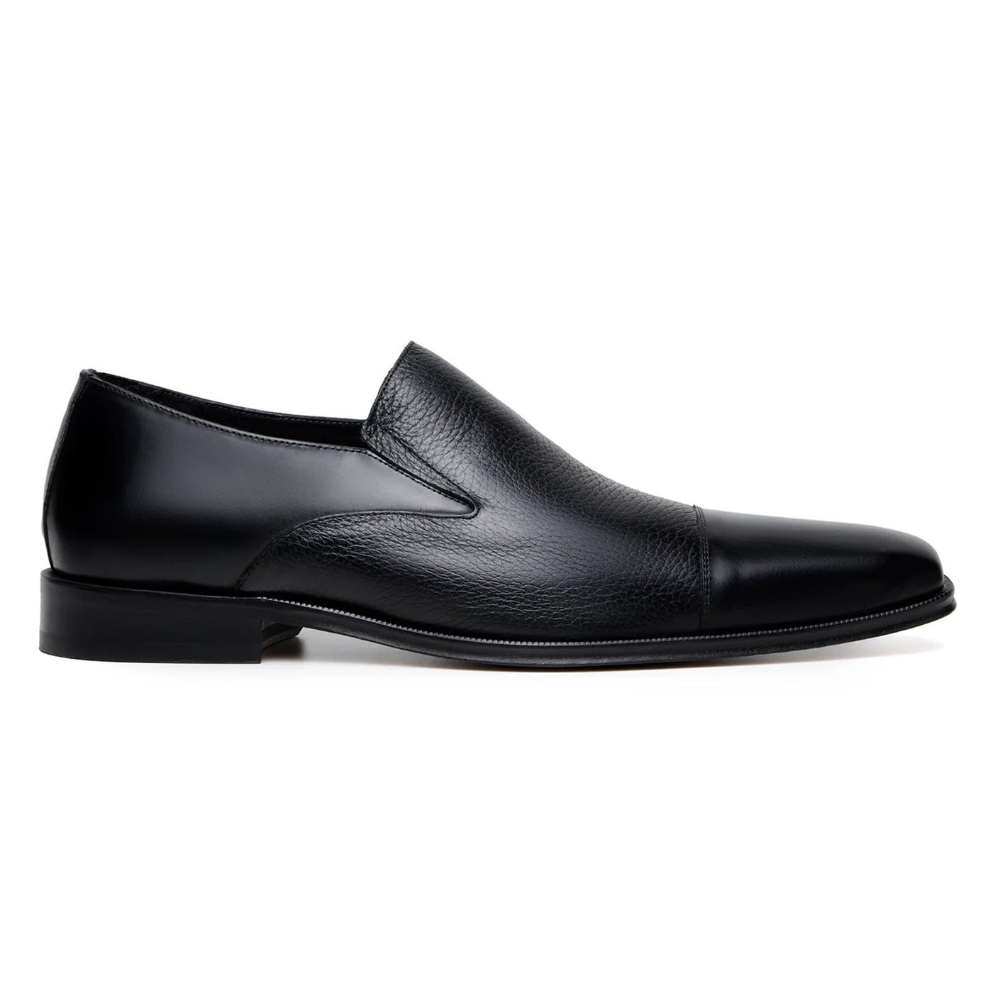 Men's Belvedere Andreo Italian Deerskin & Nappa Leather Cap Toe Slip On Loafer in Black
