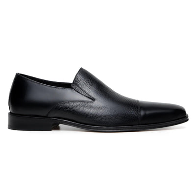 Men's Belvedere Andreo Italian Deerskin & Nappa Leather Cap Toe Slip On Loafer in Black
