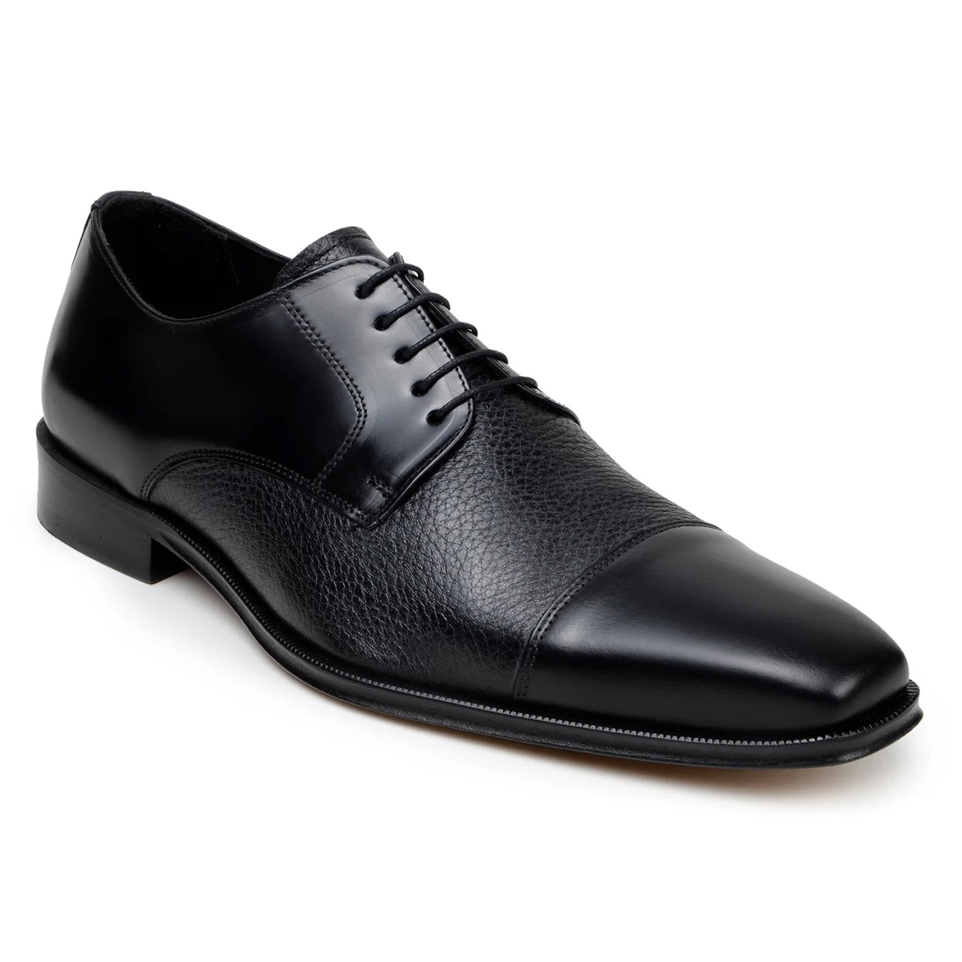 Men's Belvedere Alexander Italian Deerskin & Nappa Leather Cap Toe Dress Shoe in Black