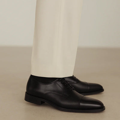 Men's Belvedere Alexander Italian Deerskin & Nappa Leather Cap Toe Dress Shoe in Black