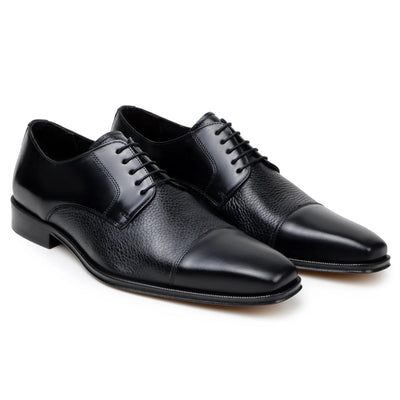 Men's Belvedere Alexander Italian Deerskin & Nappa Leather Cap Toe Dress Shoe in Black