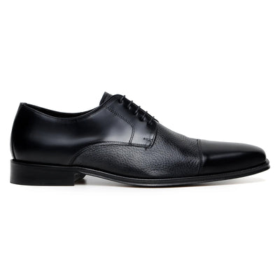 Men's Belvedere Alexander Italian Deerskin & Nappa Leather Cap Toe Dress Shoe in Black