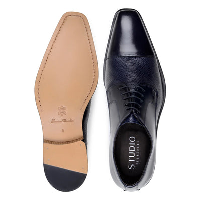 Men's Belvedere Alexander Italian Deerskin & Nappa Leather Cap Toe Dress Shoe in Navy