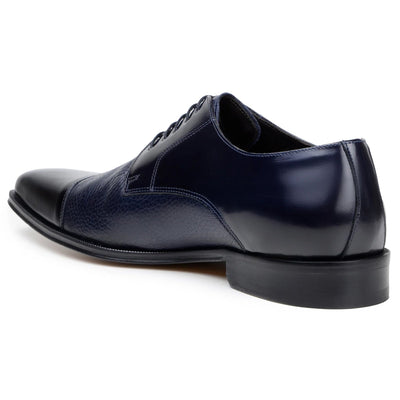 Men's Belvedere Alexander Italian Deerskin & Nappa Leather Cap Toe Dress Shoe in Navy