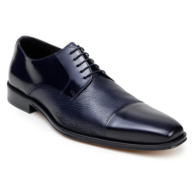 Men's Belvedere Alexander Italian Deerskin & Nappa Leather Cap Toe Dress Shoe in Navy