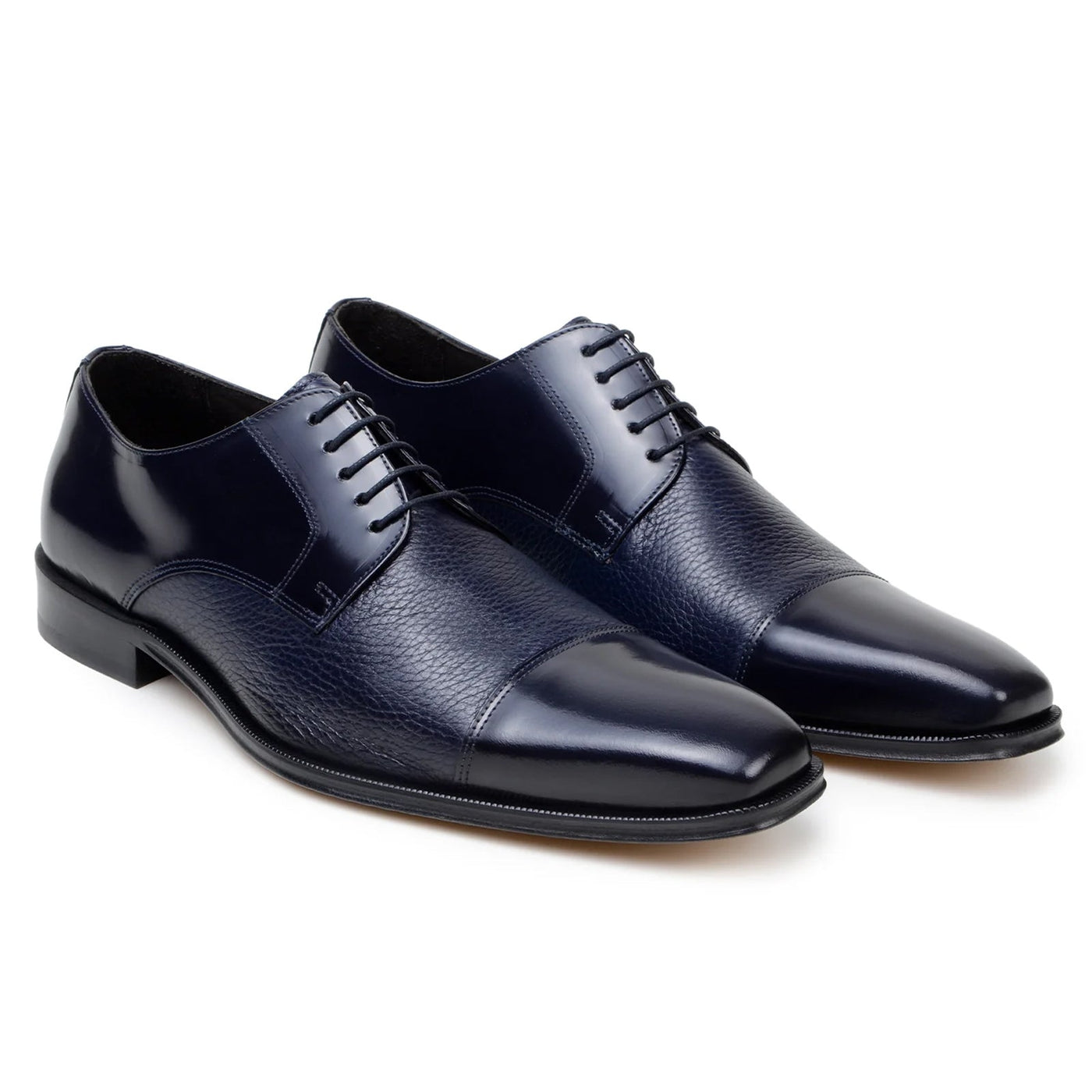 Men's Belvedere Alexander Italian Deerskin & Nappa Leather Cap Toe Dress Shoe in Navy