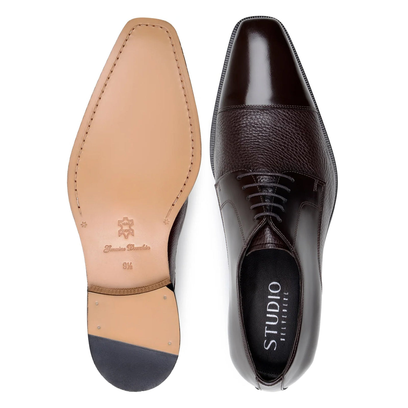 Men's Belvedere Alexander Italian Deerskin & Nappa Leather Cap Toe Dress Shoe in Brown