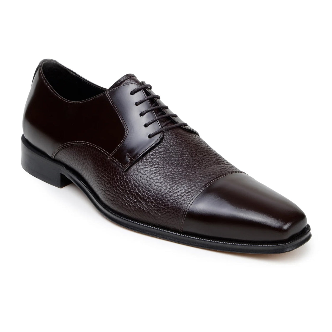 Men's Belvedere Alexander Italian Deerskin & Nappa Leather Cap Toe Dress Shoe in Brown
