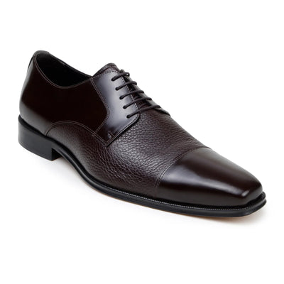 Men's Belvedere Alexander Italian Deerskin & Nappa Leather Cap Toe Dress Shoe in Brown
