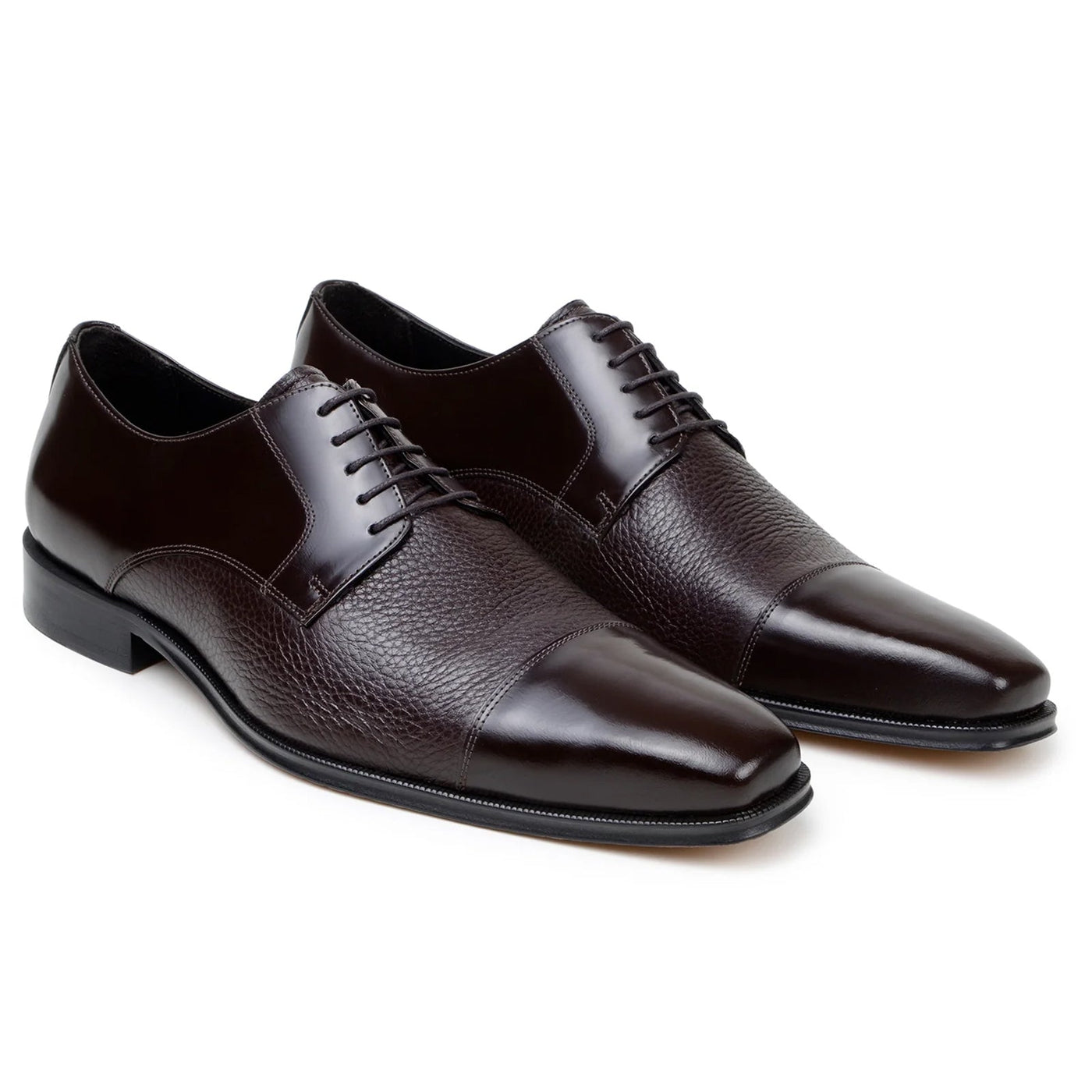 Men's Belvedere Alexander Italian Deerskin & Nappa Leather Cap Toe Dress Shoe in Brown