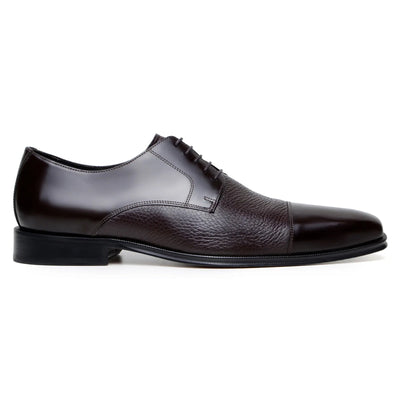Men's Belvedere Alexander Italian Deerskin & Nappa Leather Cap Toe Dress Shoe in Brown