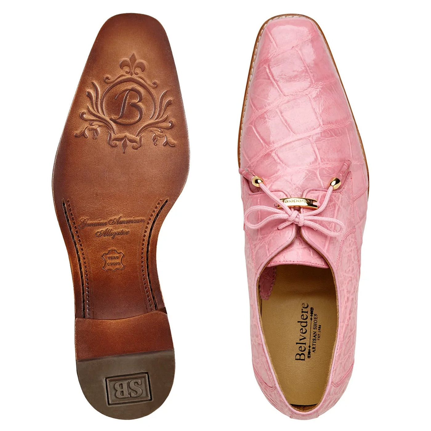 Men's Belvedere Lago Genuine Alligator Plain Toe Dress Shoe in Rose Pink