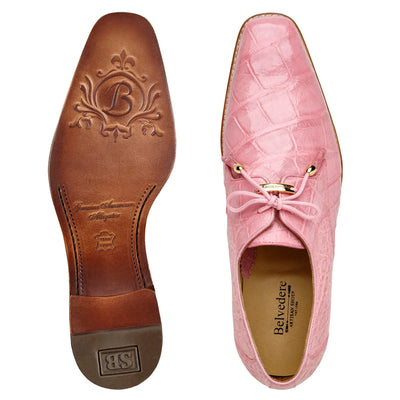 Men's Belvedere Lago Genuine Alligator Plain Toe Dress Shoe in Rose Pink
