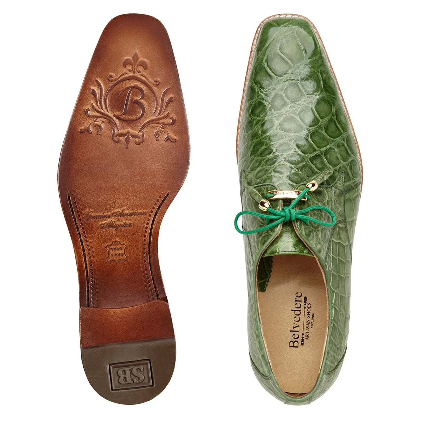 Men's Belvedere Lago Genuine Alligator Plain Toe Dress Shoe in Pistachio Green