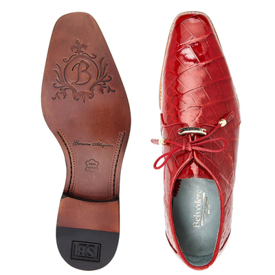Men's Belvedere Lago Genuine Alligator Plain Toe Dress Shoe in Red