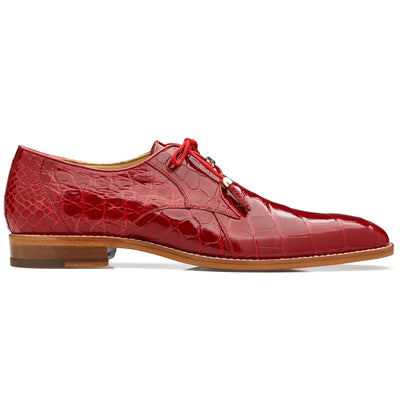Men's Belvedere Lago Genuine Alligator Plain Toe Dress Shoe in Red