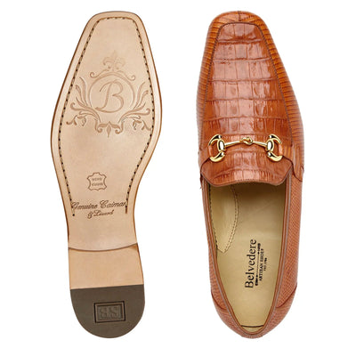 Men's Belvedere Udine Crocodile & Lizard Buckle Dress Loafer in Brandy