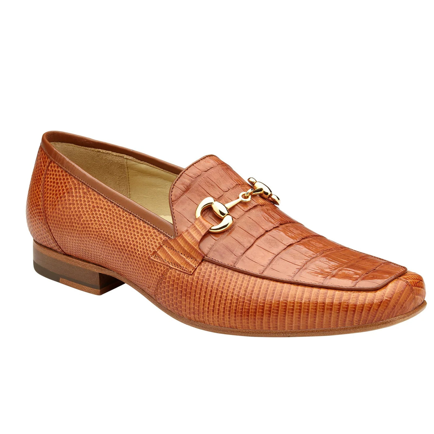 Men's Belvedere Udine Crocodile & Lizard Buckle Dress Loafer in Brandy