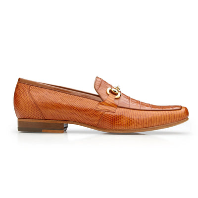 Men's Belvedere Udine Crocodile & Lizard Buckle Dress Loafer in Brandy