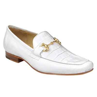 Men's Belvedere Udine Crocodile & Lizard Buckle Dress Loafer in White