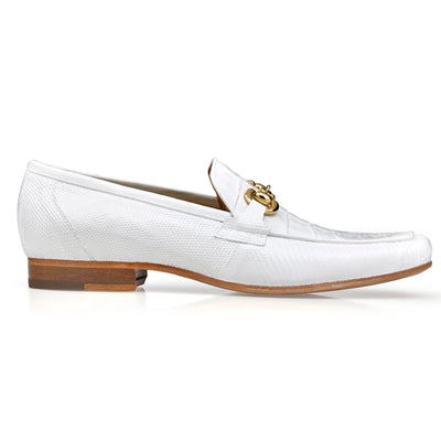Men's Belvedere Udine Crocodile & Lizard Buckle Dress Loafer in White