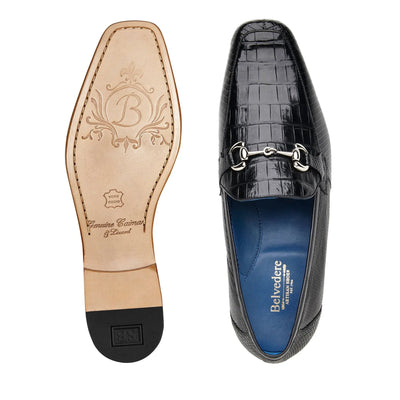Men's Belvedere Udine Crocodile & Lizard Buckle Dress Loafer in Black