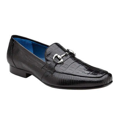 Men's Belvedere Udine Crocodile & Lizard Buckle Dress Loafer in Black