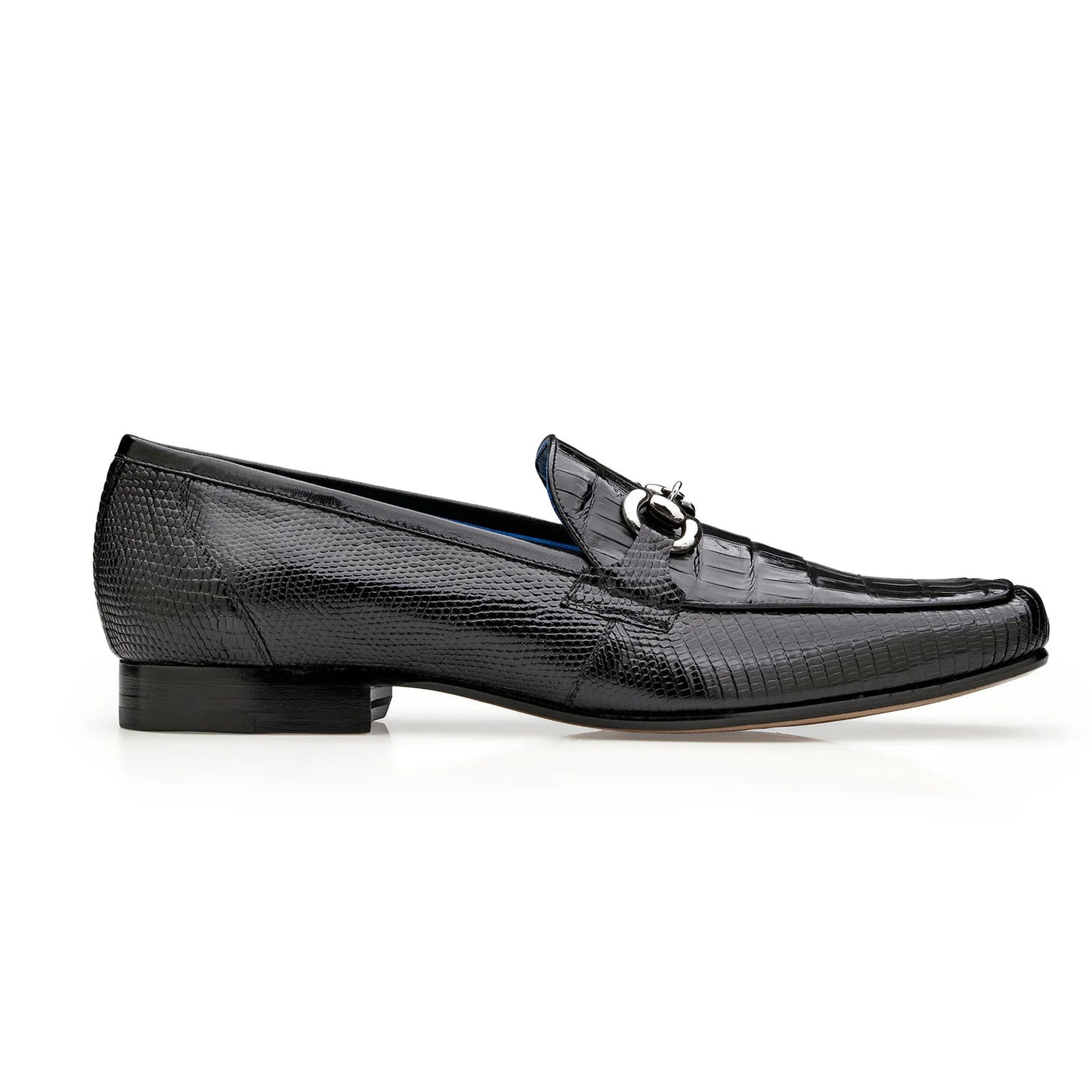 Men's Belvedere Udine Crocodile & Lizard Buckle Dress Loafer in Black