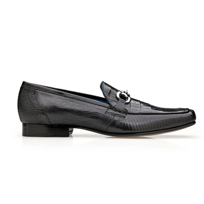Men's Belvedere Udine Crocodile & Lizard Buckle Dress Loafer in Black