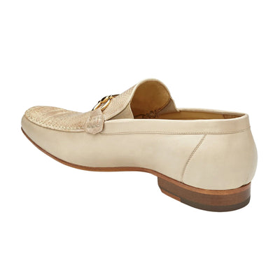 Men's Belvedere Bruno Ostrich Leg & Italian Calfskin Buckle Dress Loafer in Ivory Off White