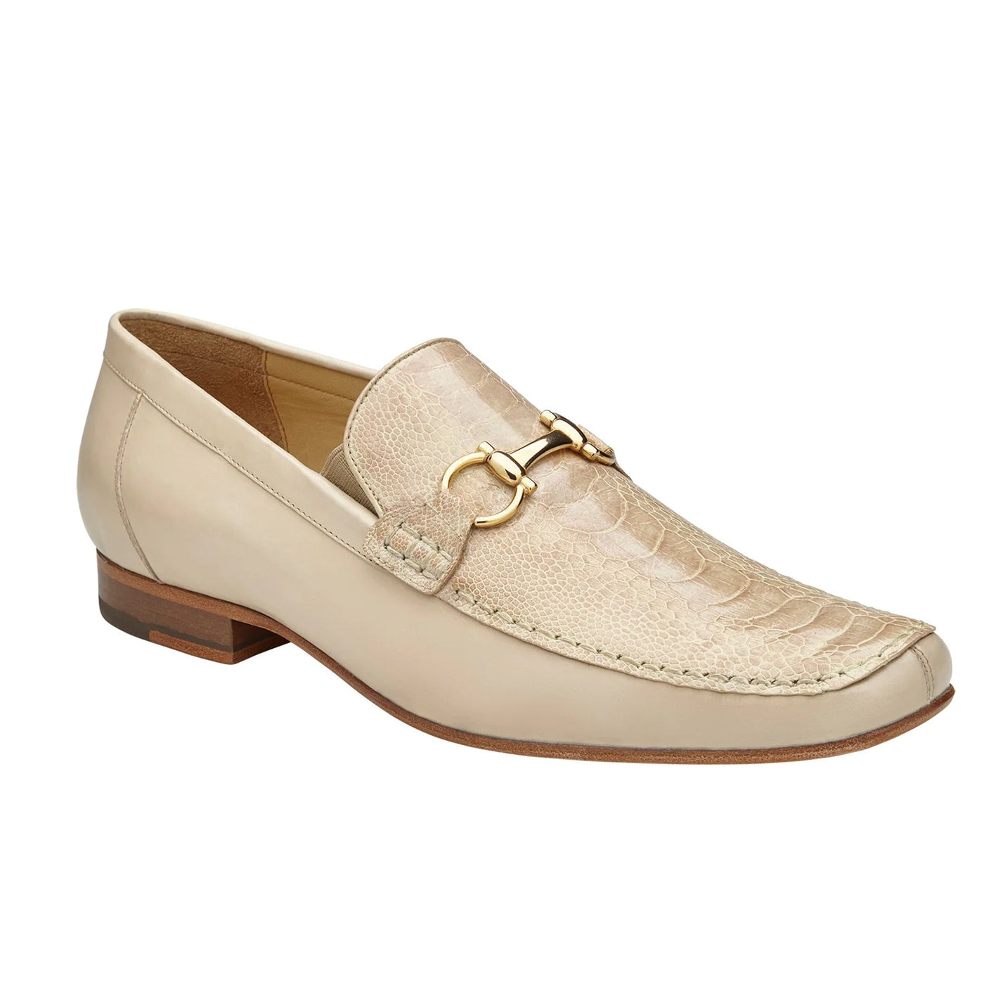 Men's Belvedere Bruno Ostrich Leg & Italian Calfskin Buckle Dress Loafer in Ivory Off White