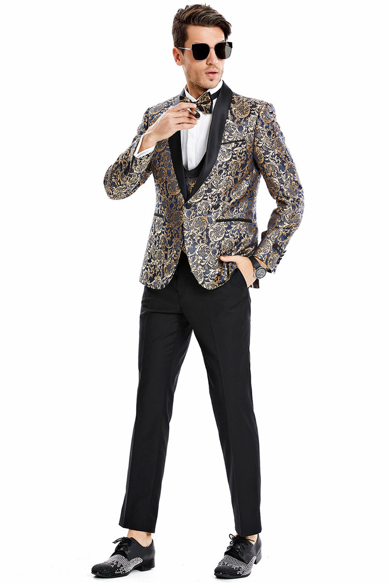 slim fit dress slacks Navy Luxe Three-Piece Suit for Men