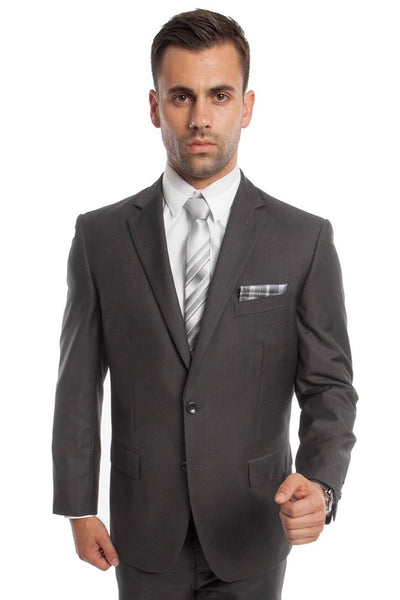Men's Two Button Basic Modern Fit Business Suit in Grey