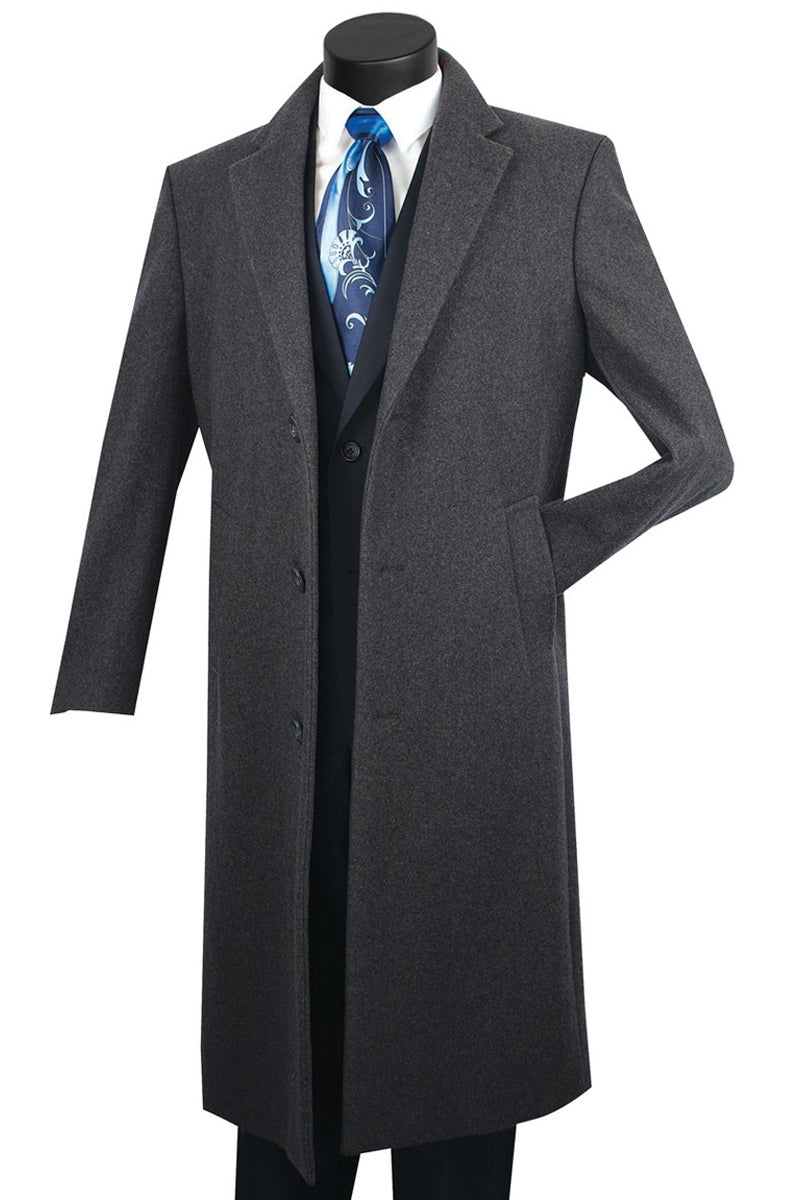 Men's Full Length Wool & Cashmere Overcoat in Charcoal Grey ...