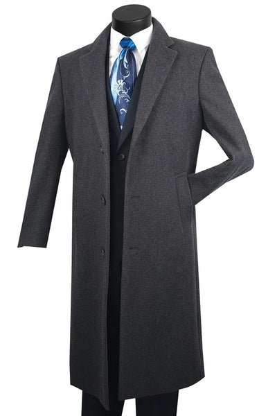 Men's Full Length Wool & Cashmere Overcoat in Charcoal Grey