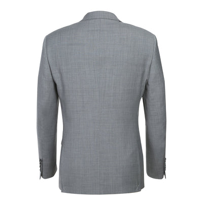 Mens Slim Fit Two Button Hack Pocket Suit in Light Grey Windowpane Plaid