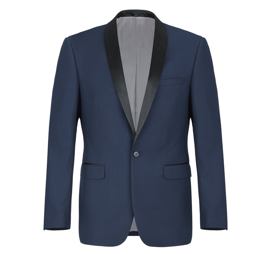 Mens Traditional Slim Fit Shawl Collar Tuxedo in Navy Blue