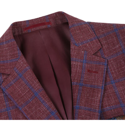 Mens Slim Fit Two Button Wool Sport Coat Blazer in Burgundy & Blue Win ...