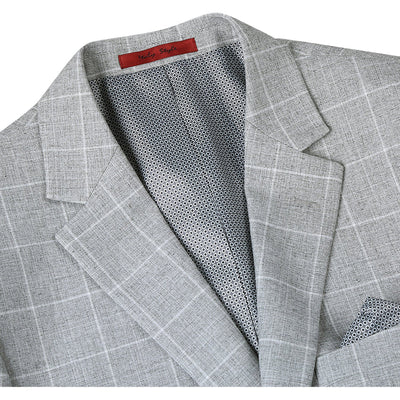 Mens Two Button Slim Fit Sport Coat Blazer in Light Grey Ash Windowpane Plaid