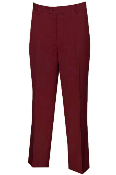 Men's Regular Fit Wool Feel Flat Front Dress Pants in Burgundy