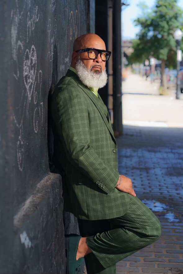 Mens 2 Button Double Breasted Vest Suit in Olive Windopane Plaid
