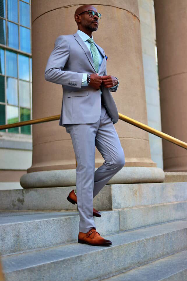 Men's Basic 2 Button Slim Fit Wedding Suit in Light Grey