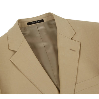 Mens Basic Two Button Classic Fit Wool Suit with Optional Vest in Tan