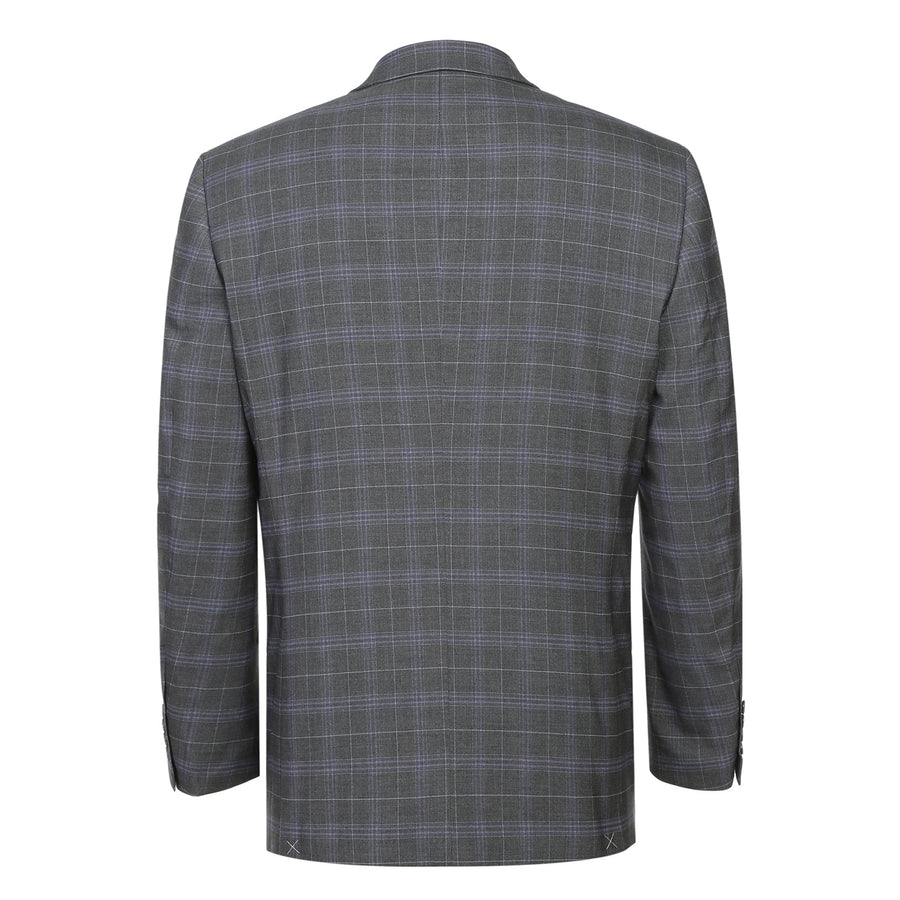 Mens Classic Fit Two Button Suit in Dark Grey and Lavender Windowpane Plaid