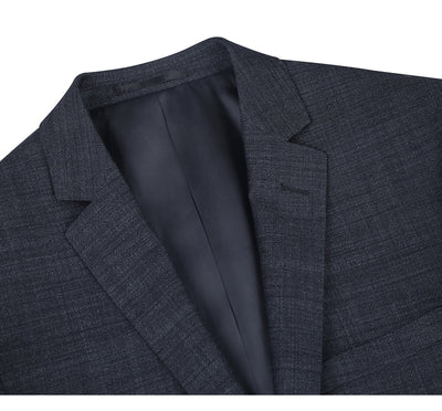 Mens Basic Two Button Slim Fit Wool Suit in Charcoal Grey Weave