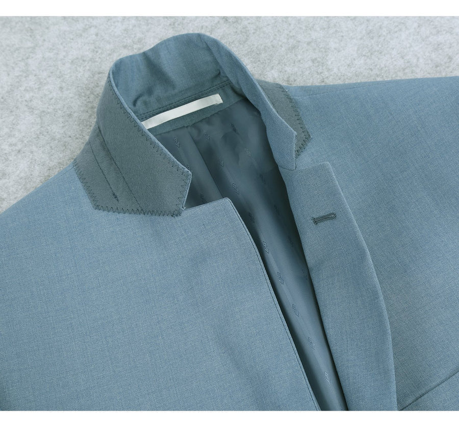 Mens Basic Two Button Slim Fit Suit with Optional Vest in Sky Blue