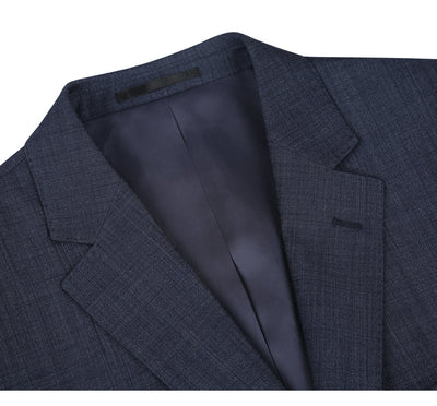 Mens Basic Two Button Classic Fit Wool Blend Suit in Navy Blue