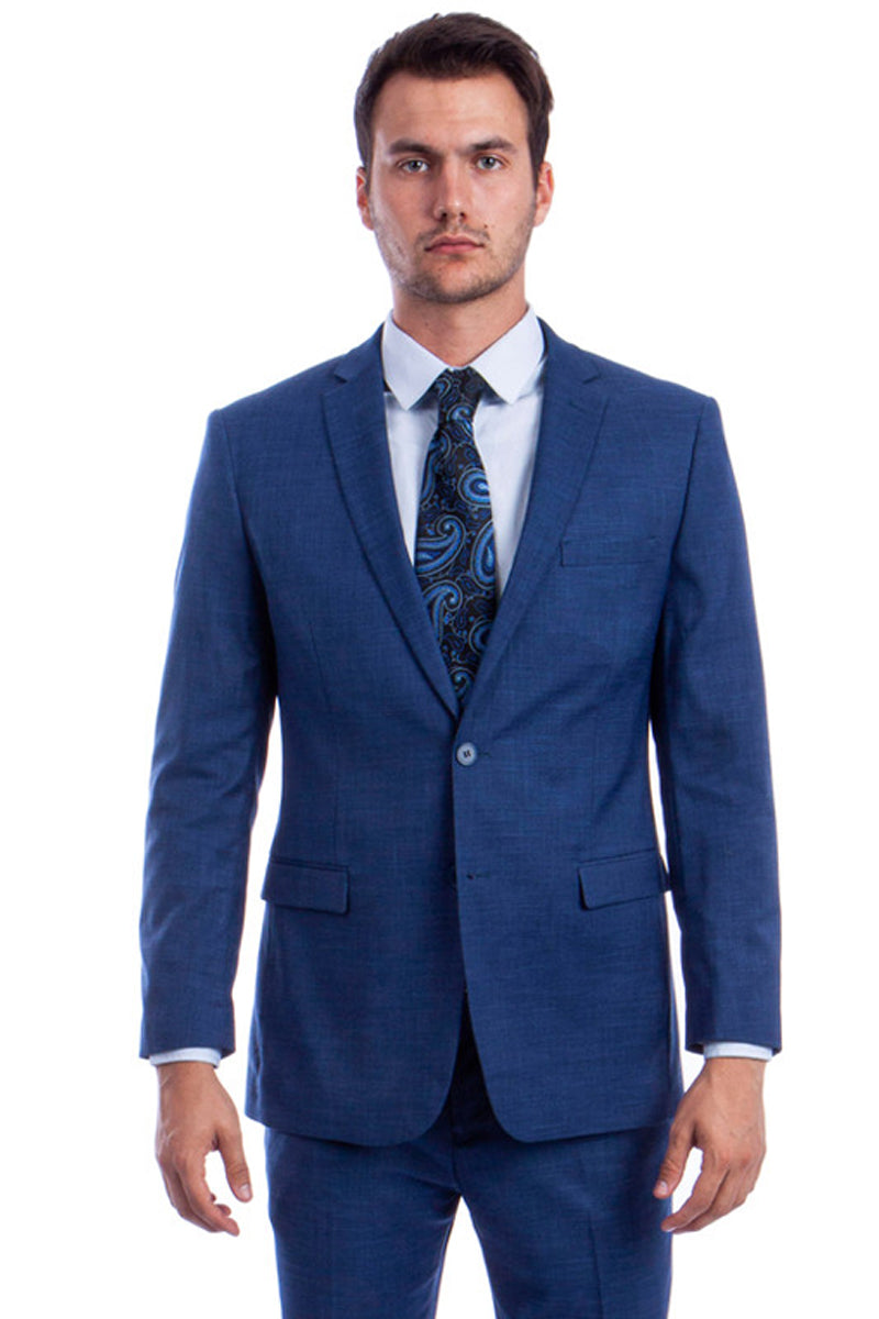 Men's Two Button Modern Fit Linen Look Summer Suit in Medium Blue ...