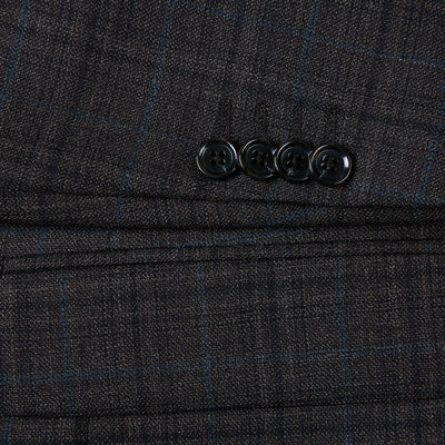 Mens Two Button Classic Fit 100% Wool Sport Coat Blazer in Dark Brown Windowpane Plaid